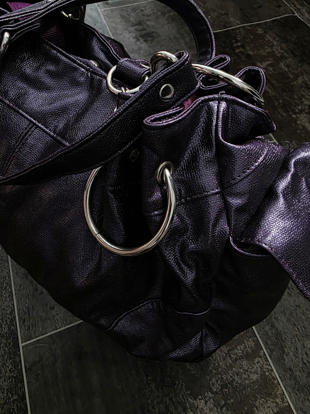 Metallic Purple Shoulder Bag with Chain Accent